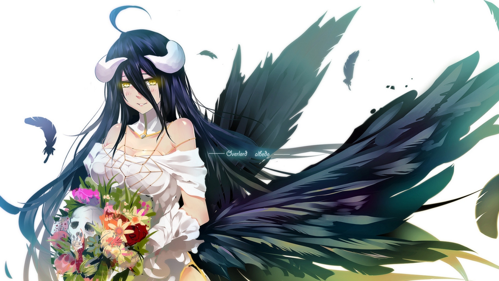 Download Wallpaper Girl Flowers Smile Bouquet Anime Art Horns a Biao Albedo Overlord Section Seinen In Resolution 1600x900