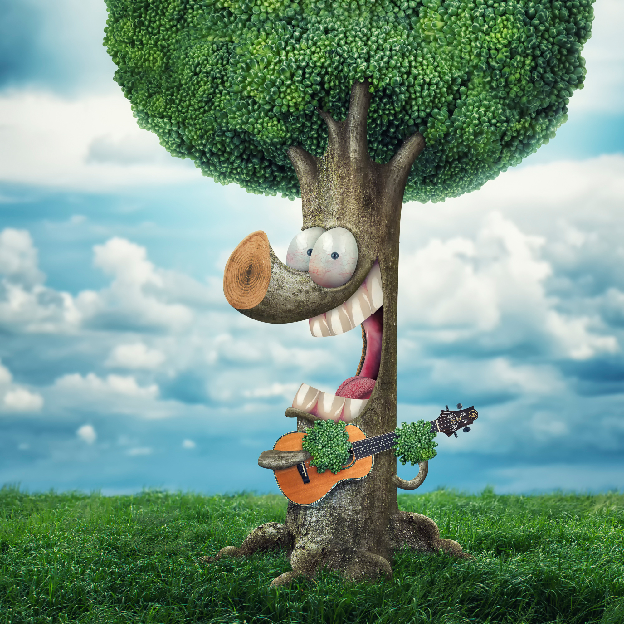 Download wallpaper tree, guitar, humor, song, section music 