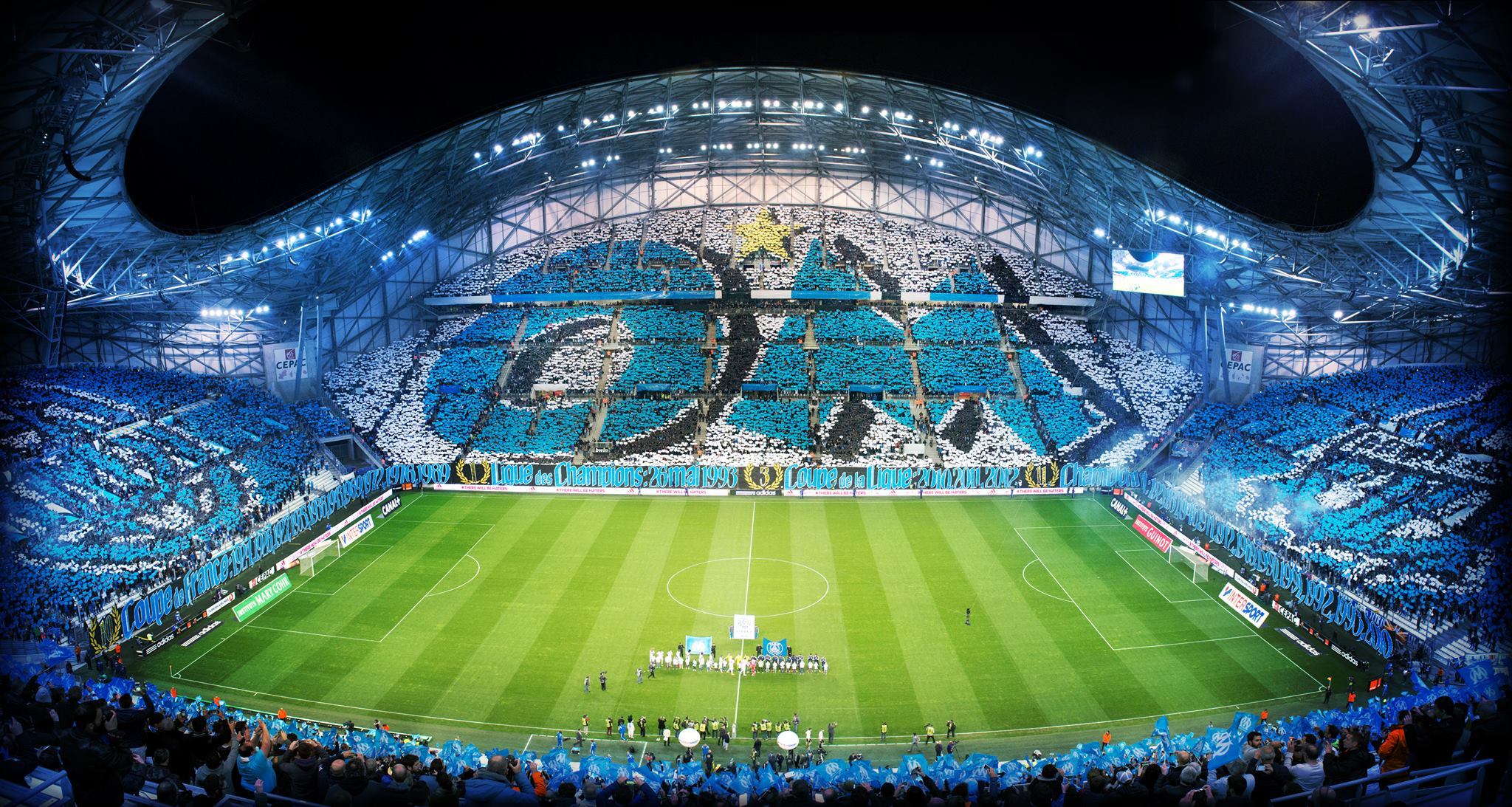 Download wallpaper Stadium, Olympique Marseille, OLYMPIQUE DE MARSEILLE,  section sports in resolution 2048x1093