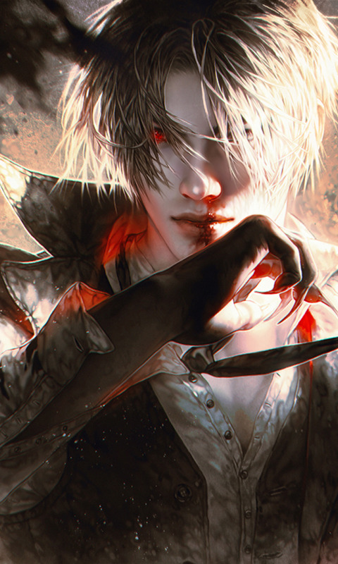 Download wallpaper blood, hand, demon, male, guy, anime, art, section  seinen in resolution 480x800