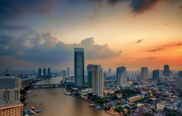Picture road, the sky, clouds, bridge, city, the city, river, building, Thailand, Bangkok, Bangkok
