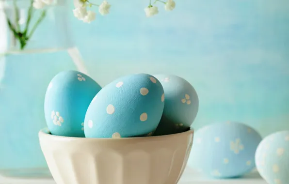 Picture flowers, eggs, Easter, blue, flowers, eggs, easter, pastel