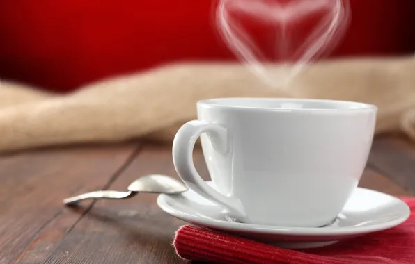 Picture table, tea, heart, coffee, spoon, Cup, saucer, napkin