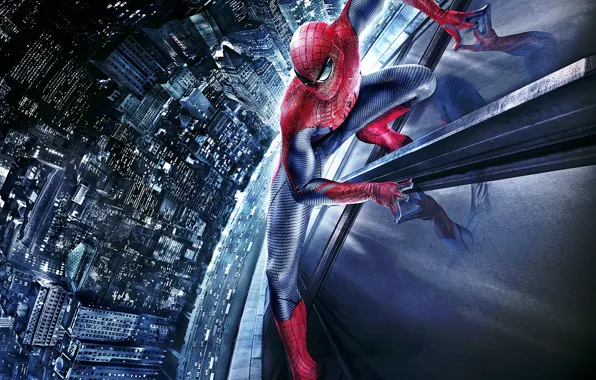 Picture car, city, wallpaper, art, spider man, building, the amazing
