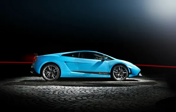 Picture blue, profile, gallardo, lamborghini, drives, blue, Lamborghini, Gallardo, wing, lp570-4 superleggera