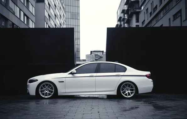 Picture BMW, White, BMW, Drives, F10, Side, Overcast, Deep Concave