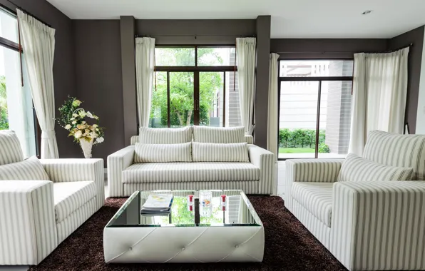 Picture design, photo, table, sofa, carpet, interior, curtains, living room