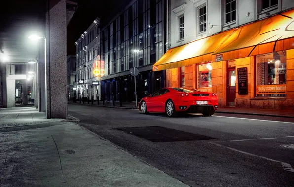 Picture the city, street, the evening, Ferrari, red, ferrari f430