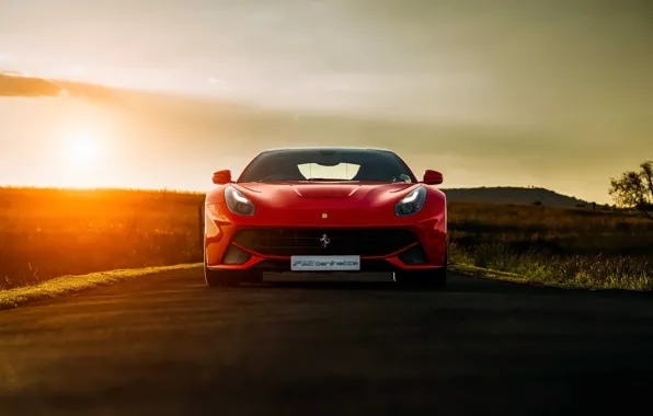 Picture Ferrari, Red, Front, Sunset, Africa, South, Supercar, Berlinetta, F12