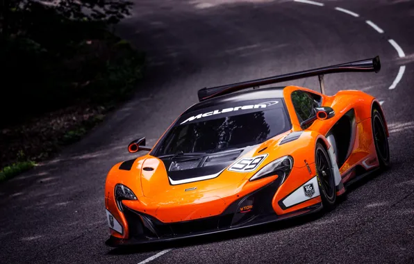 Picture McLaren, Machine, Asphalt, Orange, The hood, GT3, Supercar, The front, Sports car, In motion, 650S