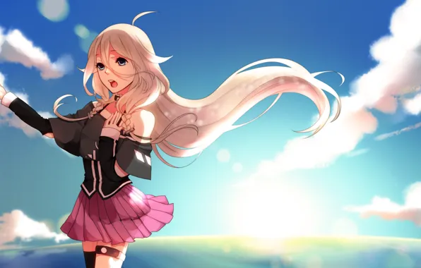 Picture clouds, the wind, hair, girl, vocaloid, sings, singing