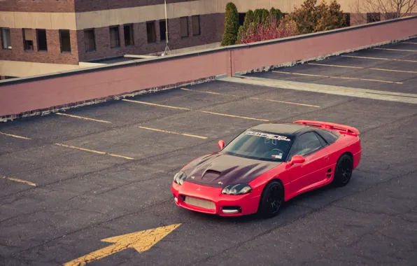 Picture the building, Mitsubishi, Parking, red, red, Mitsubishi, 3000GT