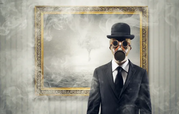 Picture smoke, frame, hat, costume, tie, gas mask, Stalker