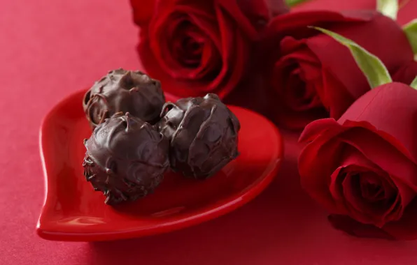 Picture love, chocolate, roses, candy, red, love, heart, romantic, chocolate, Valentine's day, gift, roses