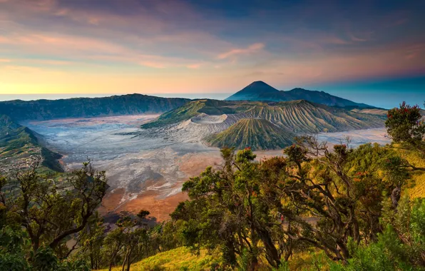 Picture the sky, clouds, trees, mountains, the volcano, valley of the mists
