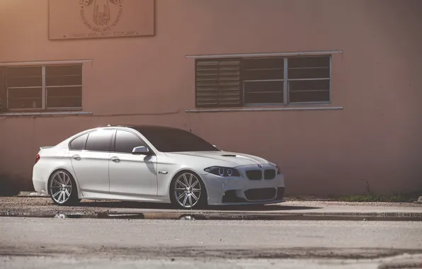 Picture white, the building, Windows, bmw, BMW, white, front view, f10, 550i