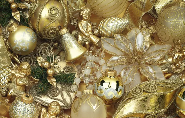 Picture winter, balls, toys, angels, New Year, Christmas, bells, Christmas, bumps, gold, vintage, holidays, New Year, …