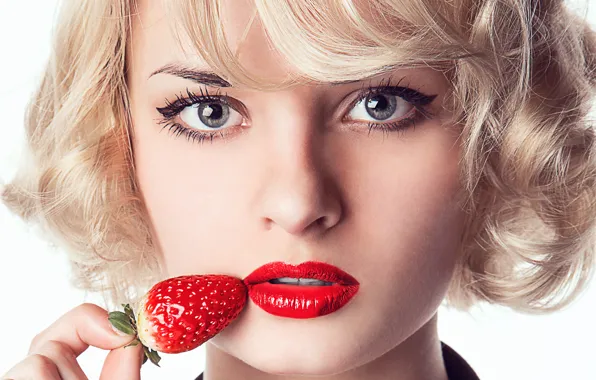 Picture look, background, model, hair, Girl, berry, blonde, Klubnika