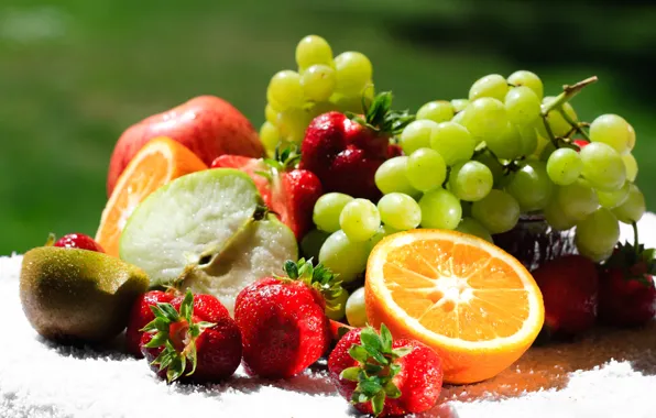 Picture berries, orange, food, kiwi, strawberry, grapes, fruit