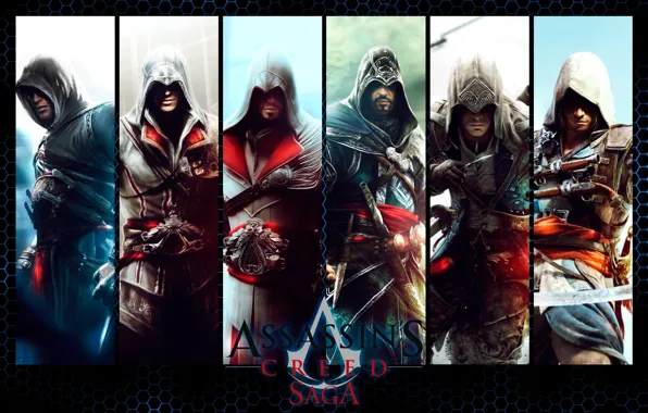 Picture the inscription, collage, the game, characters, Assassin's Creed