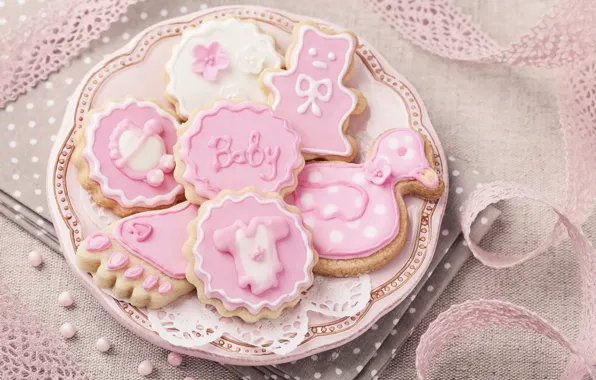 Picture decoration, pink, cookies, pink, sweet, glaze, baby, cookies, delicate