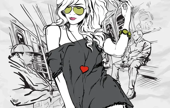 Picture girl, style, people, metro, heart, vector, glasses, jacket, bracelets