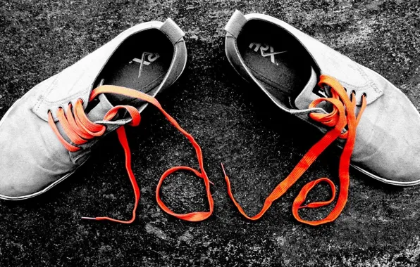 Picture orange, shoes, laces