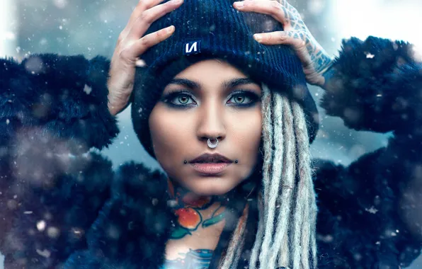 Picture girl, portrait, makeup, piercing, tattoo, Alessandro Di Cicco, Cold Lion