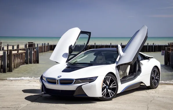 Picture sea, coupe, pier, sports car, sports car, BMW i8