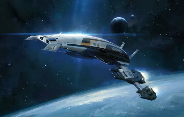 Picture space, ship, planet, space, Normandy, mass effect, normandy, mass effect, sr-2