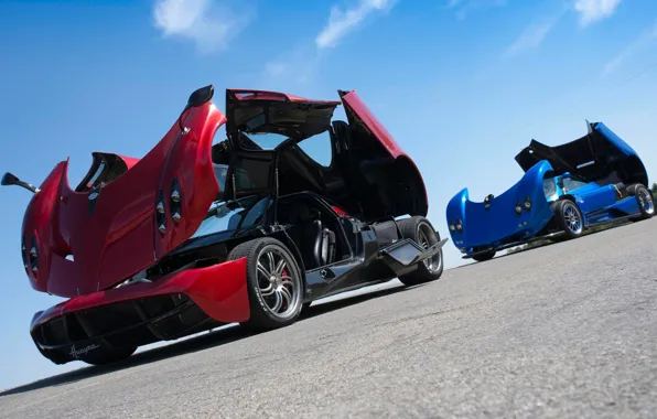 Picture the sky, blue, red, Pagani, Zonda, the front, supercars, Pagani, Probe, To huayr, Wire