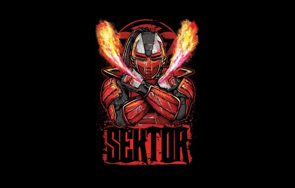 Picture red, fighter, cyborg, art, Mortal Kombat, Sector