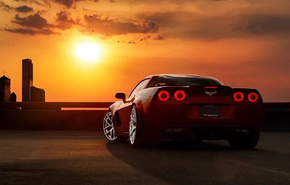 Picture auto, the sky, clouds, sunset, machine, tuning, corvette, chevrolet