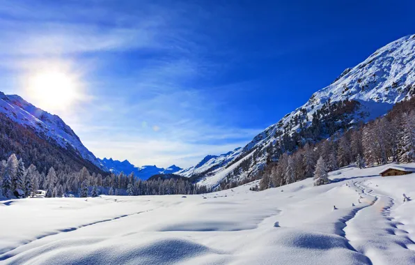 Picture winter, the sky, clouds, snow, landscape, nature, house, rocks, mountain, rock, house, white, sky, landscape, …
