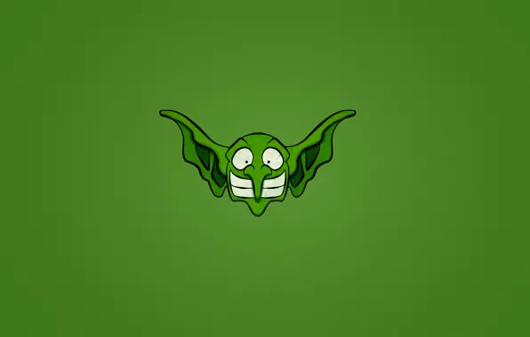 Picture smile, minimalism, head, Goblin, green background, eared, big-nosed, goblin