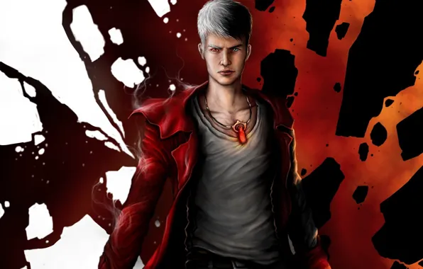 Picture abstraction, art, pendant, guy, cloak, Dante, Devil May Cry, different eyes