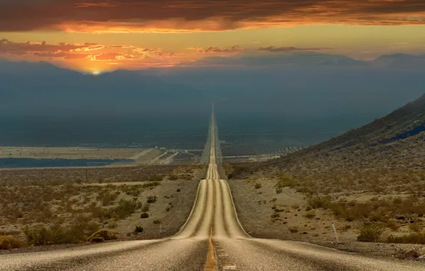 Picture road, the sky, desert, the evening, CA, USA, state, Death Valley