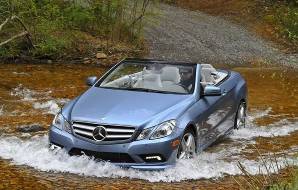 Picture forest, water, machine, squirt, river, mercedes e550, Mercedes