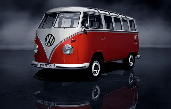 Picture white, red, speed, Volkswagen, art, max, car, first, minibus, Transporter, Volkswagen, years, civil, model., second, …