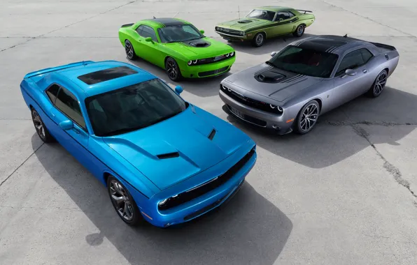 Picture green, Dodge, Challenger, cars, grey, muscle, blue, 1970, and, R/T, 2015