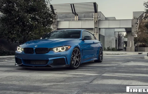 Picture BMW, Blue, Front, Vorsteiner, Pirelli, Wheels, F32, 103, 2015, 435i, V-FF, Estoril