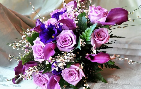 Picture flowers, roses, bouquet, Calla lilies