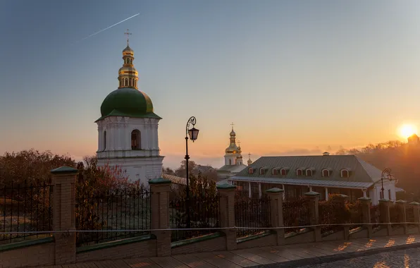 Picture autumn, dawn, street, morning, Church, lantern, temple, Ukraine, the monastery, autumn, morning, Kiev, Ukraine, church, …