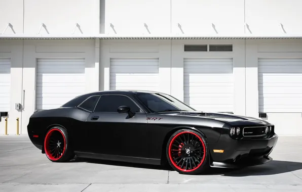 Picture Dodge, Challenger, srt, black, red wheels