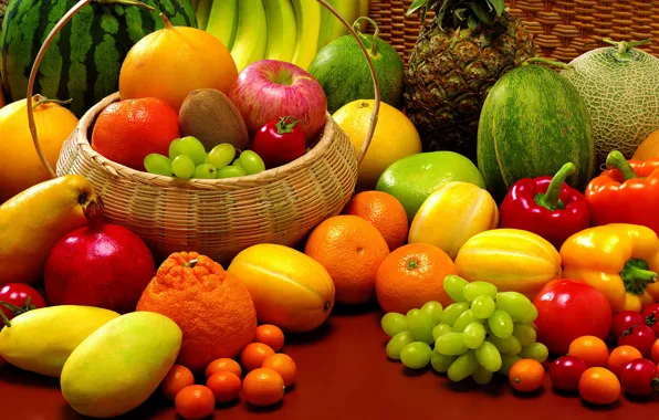 Picture watermelon, grapes, bananas, fruit, pineapple, still life, vegetables, tomatoes, garnet, tangerines, paprika, krinke, melon, the …
