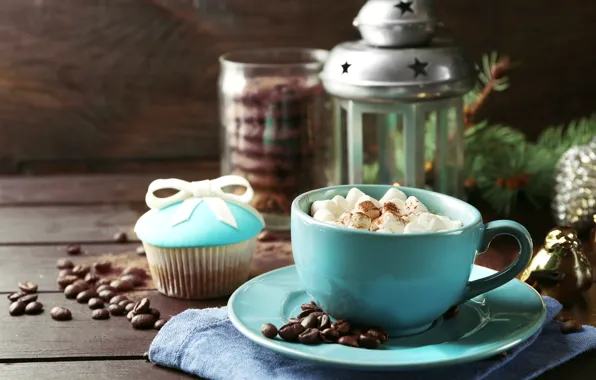 Picture coffee, milk, cookies, lantern, Cup, cup, cocoa, coffee, cakes, cocoa, milk, cakes, lantern, biscuits