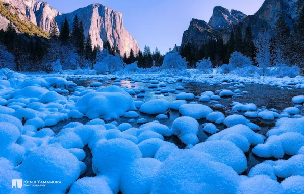 Picture river, photographer, rocks, snow, Yosemite National Park, Kenji Yamamura