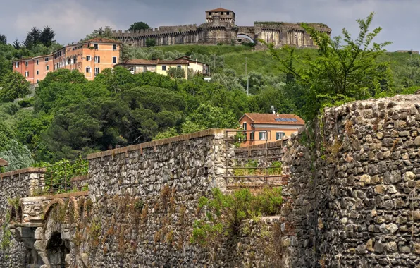 Picture landscape, wall, tower, home, Italy, fortress, Liguria, Sarzana
