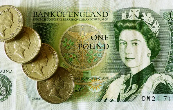 Picture money, coins, Queen, bill, pound