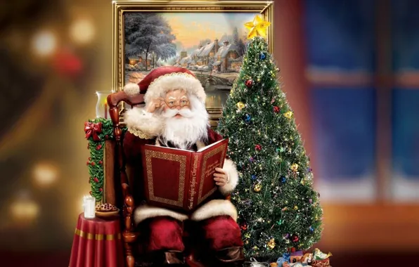 Picture decoration, holiday, gift, tree, candle, picture, Christmas, book, tree, christmas, Santa Claus, figure, Thomas Kinkade, …